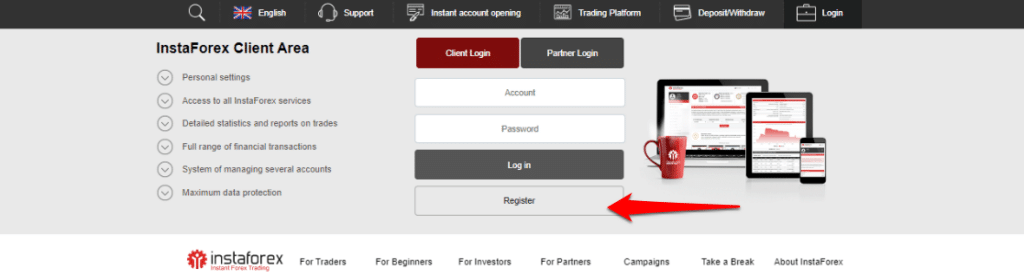 How to open an InstaForex Account step 1