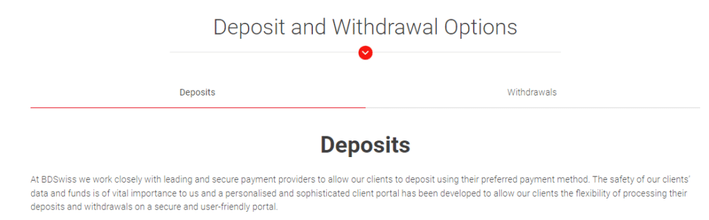 BDSwiss Deposit & Withdrawal Options 