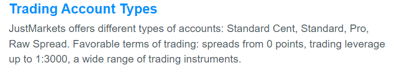 JustMarkets Account Types