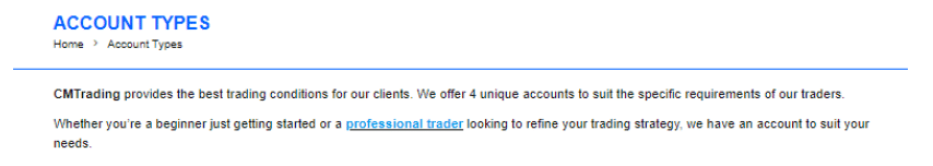CMTrading Account Types